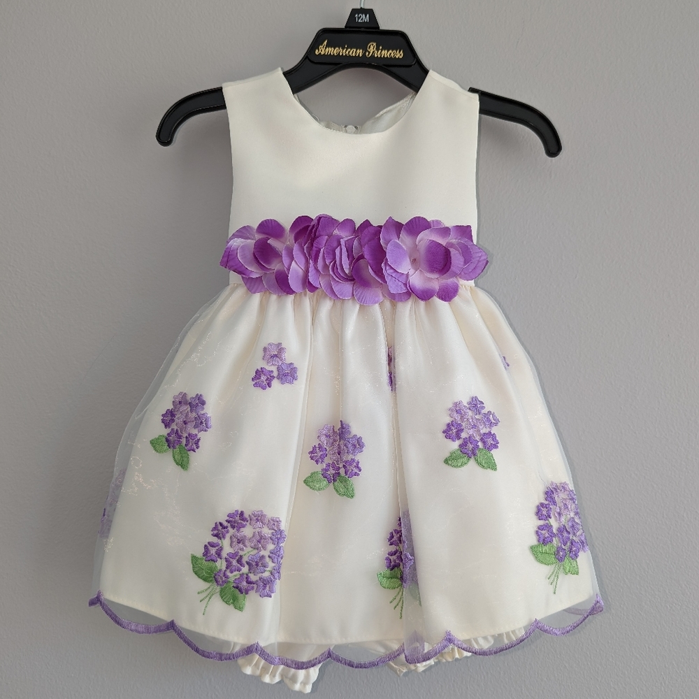 American Princess 12 mo Baby Girl Dress & Bloomers Party Easter Lilac & Ivory